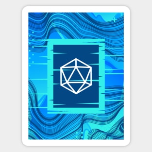 Aqua Glitch Polyhedral D20 Dice Tabletop RPG Sticker